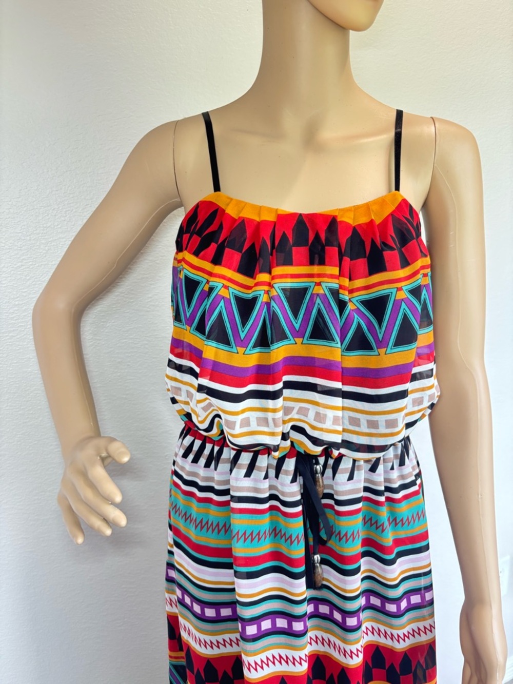City Triangles Red, Orange, Purple & Teal Geometric Maxi Dress Like New - Picture 10 of 16